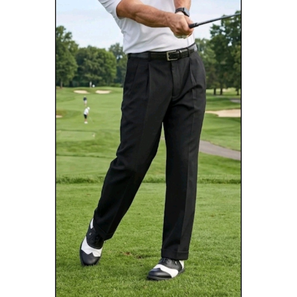 PGA TOUR Men's Double Pleated Expandable Waistband Golf Pant Black Iris 36X32...
